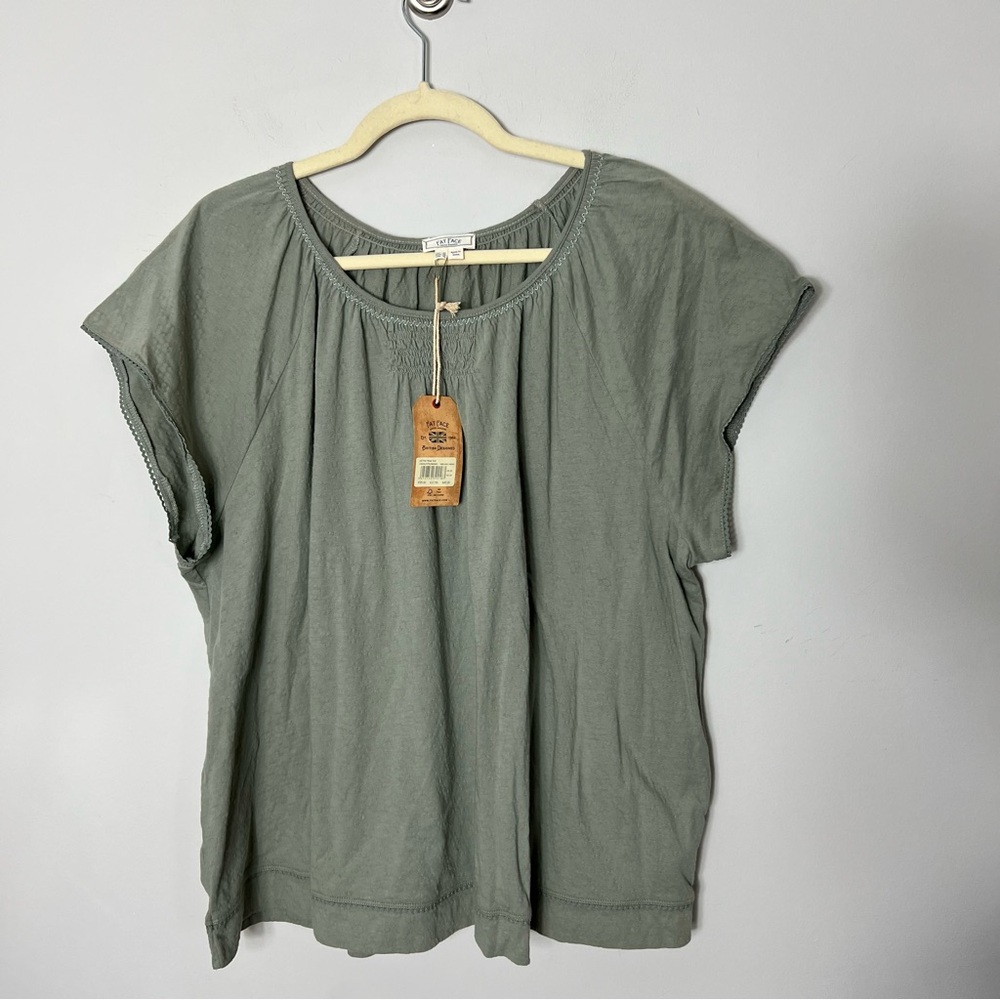 Fat Face Sage Green Short Cap Sleeve Jersey Textured Shirt Top - US 16 UK 20